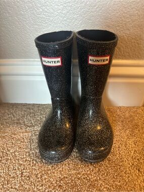 Hunter Kids Black Glitter Rain Boots